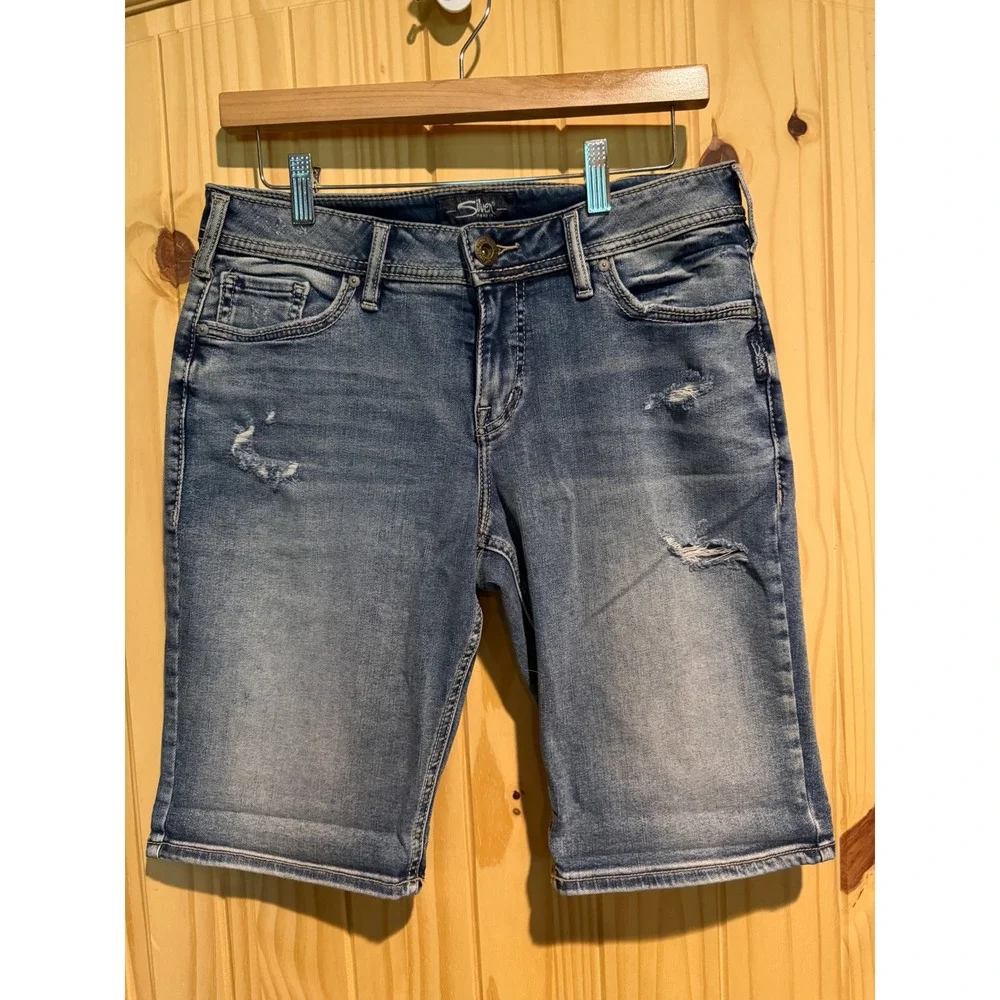 Silver Jeans Suki Bermuda Shorts‎ Womens 29 Distressed Medium Wash L53936SSX204